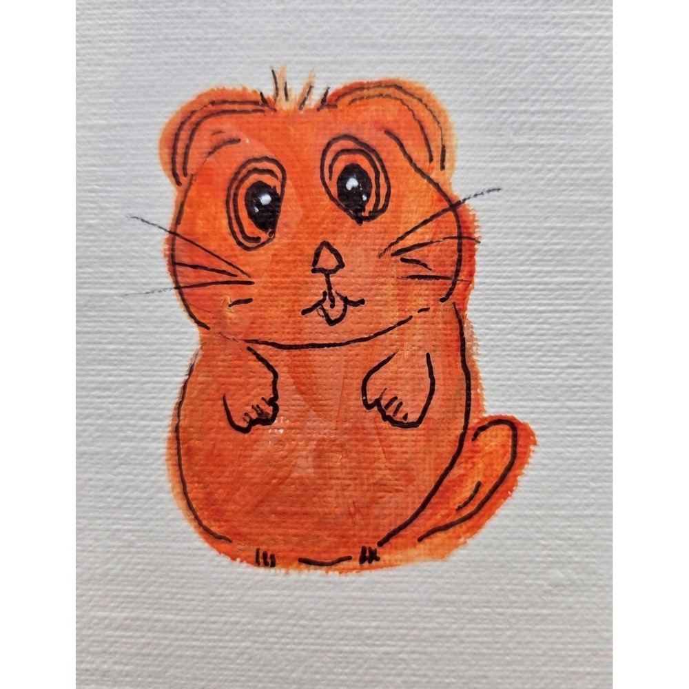 ACEO Original Orange Hamster Acrylic Ink Painting Mini Animal Art